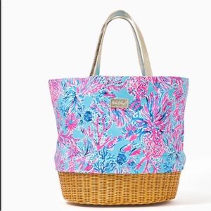 Lily Pulitzer Wicker & Canvas Tote